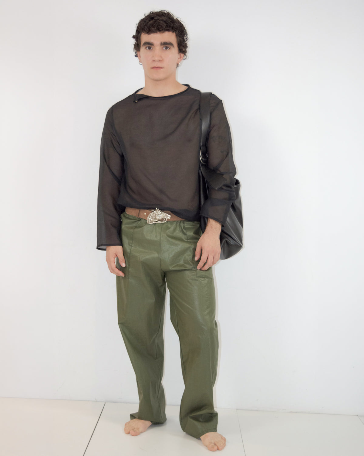Olive waxed trousers